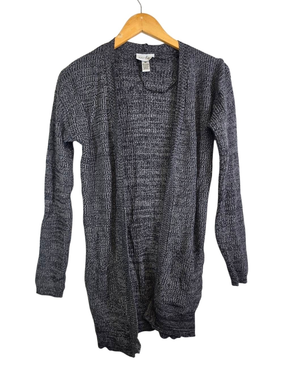 just be Charcoal Gray Open-Front Knit Cardigan